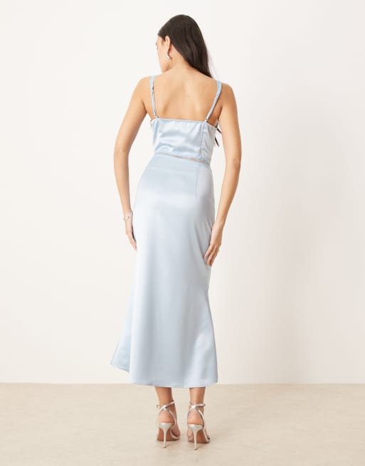 Never Fully Dressed Mimi Lace Cut-Out Slip Midaxi Dress in Light Blue