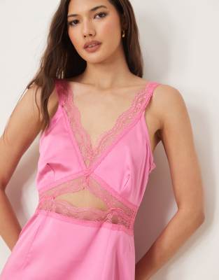 Never Fully Dressed Mimi Lace Cut-out Slip Midaxi Dress In Pink