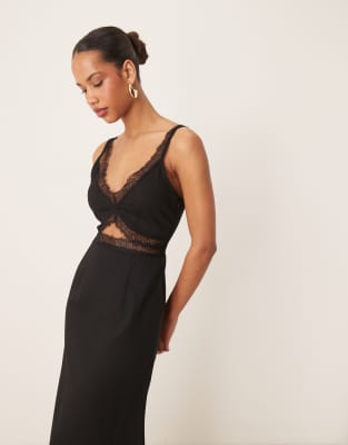 Mimi linen cut-out midaxi dress in black