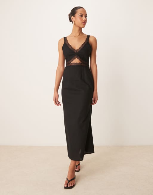 Never Fully Dressed Mimi linen cut-out midaxi dress in black