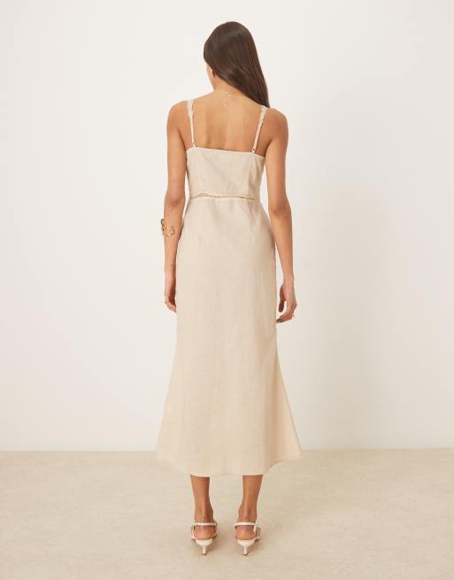 Never Fully Dressed Mimi linen cut-out midaxi dress in oatmeal, 4 of 4