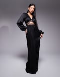 [Never Fully Dressed] Never Fully Dressed Mimi long sleeve lace cut-out slip maxi dress in black 12 Black