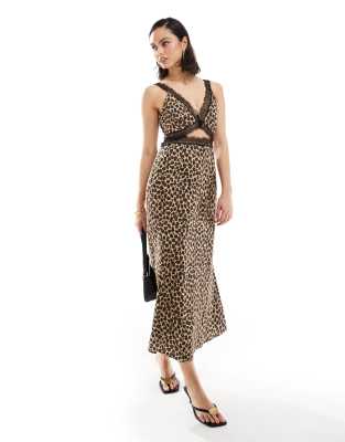 Never Fully Dressed - Mimi - Midaxi-Kleid aus Spitze mit Cut-outs und Leopardenmuster-Braun