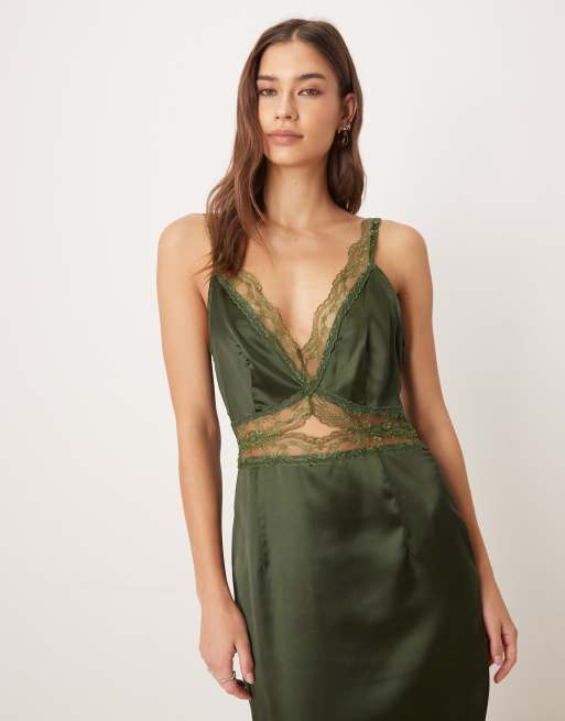 Never Fully Dressed - Mimi - Robe nuisette longueur mollet en satin - Vert, 2 de 4
