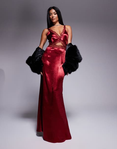Never Fully Dressed Mimi satin midaxi dress in burgundy - view 1