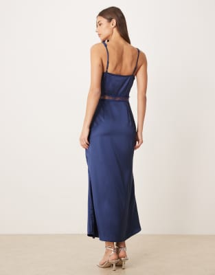 Never Fully Dressed Mimi Satin Slip Midaxi Dress In Blue