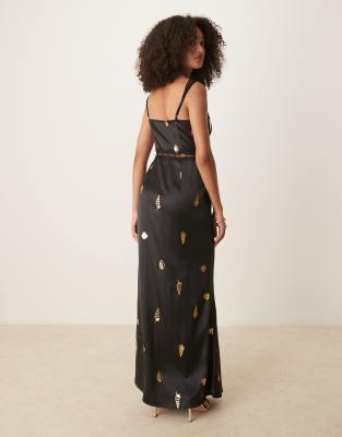 Never Fully Dressed Mimi slip midaxi dress in black and gold