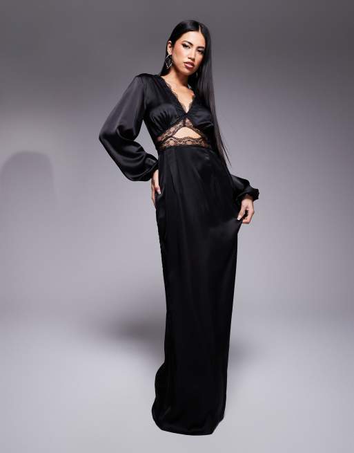Never Fully Dressed - Mimi - Vestito lungo stile sottoveste a maniche lunghe con cut-out e dettagli in pizzo