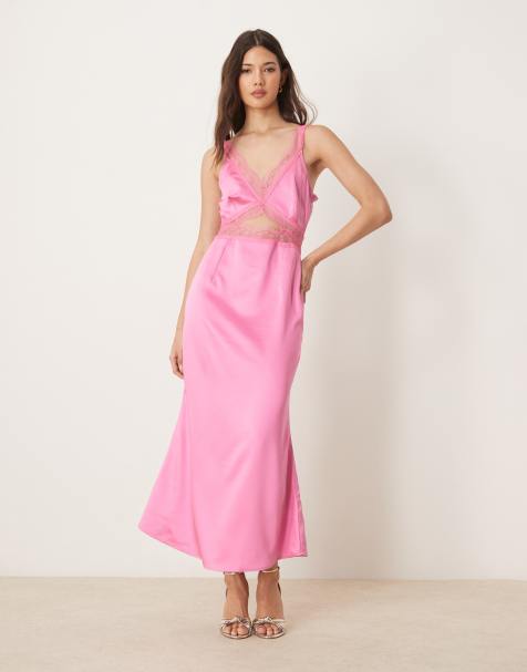 Never Fully Dressed - Mimi - Vestito sottoveste al polpaccio rosa con cut-out e dettagli in pizzo - view 1