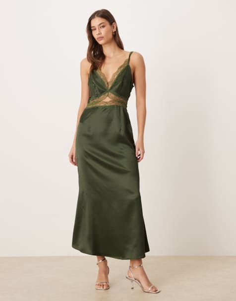 Never Fully Dressed - Mimi - Vestito stile sottoveste in raso verde con gonna al polpaccio - view 1