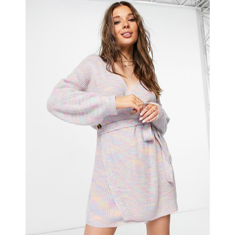 Never Fully Dressed – Mini-Wickelkleid aus Strick in Regenbogenfarben