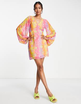 Never Fully Dressed – Minikleid mit Streifen, Farbverlauf und Ballonärmeln