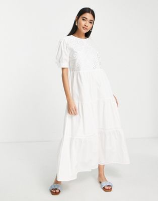 Never Fully Dressed mirrored embellished maxi smock dress in cream