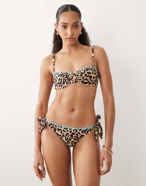 Never Fully Dressed mix & match whipstitch underwire bikini top and bottom co-ord in leopard print - view 1