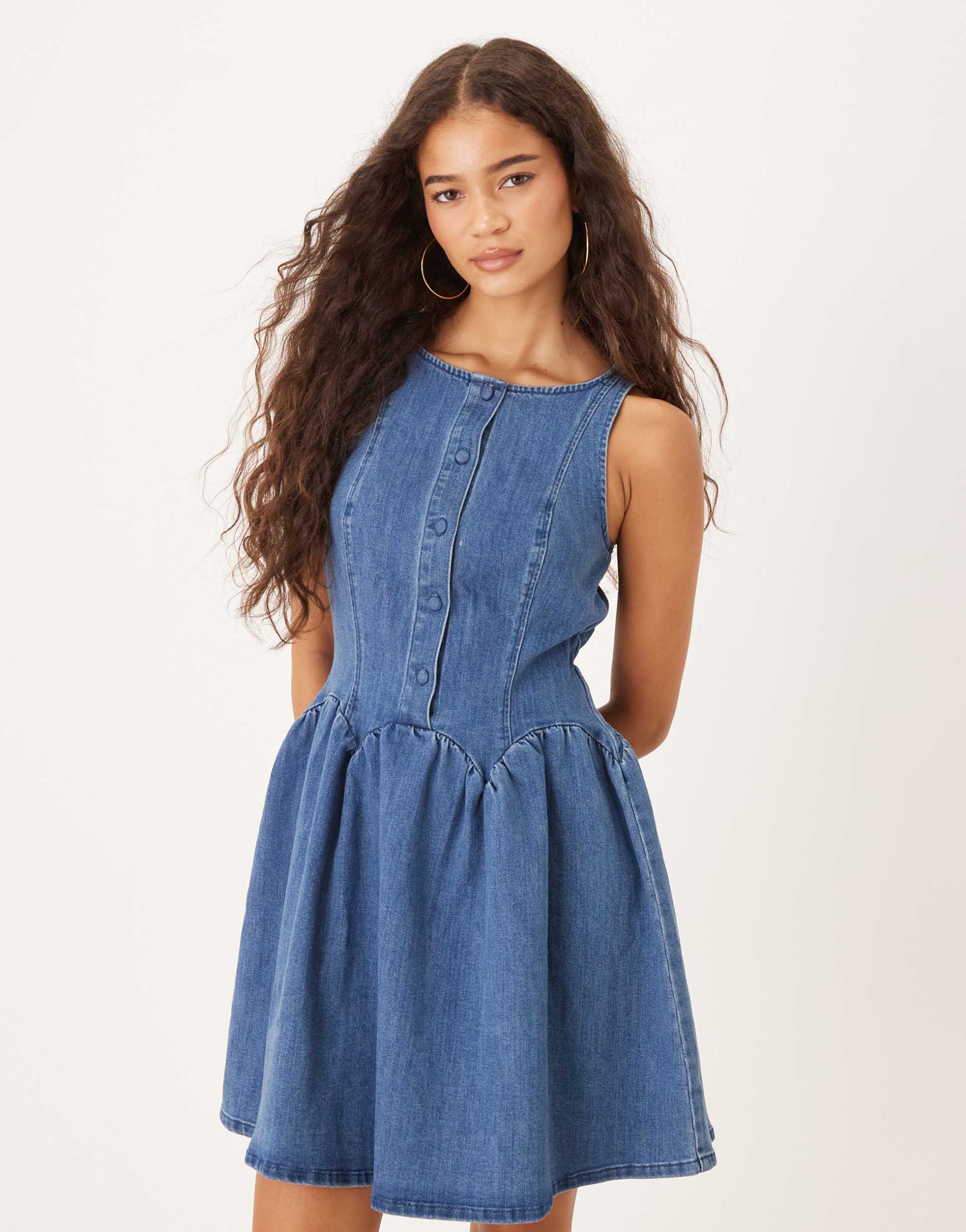 never fully dressed monika denim mini dress in blue