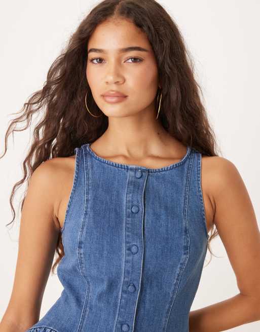 Never Fully Dressed Monika denim mini dress in blue | ASOS