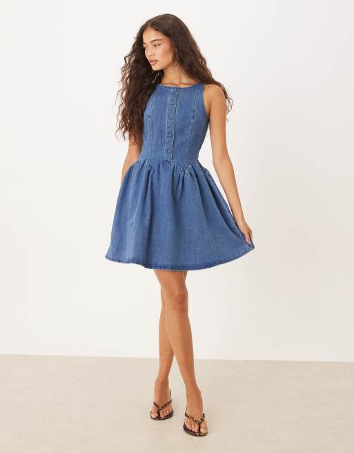 Never Fully Dressed Monika denim mini dress in blue | ASOS