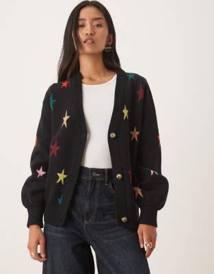 Never Fully Dressed Multi-color Star Knit Cardigan In Black