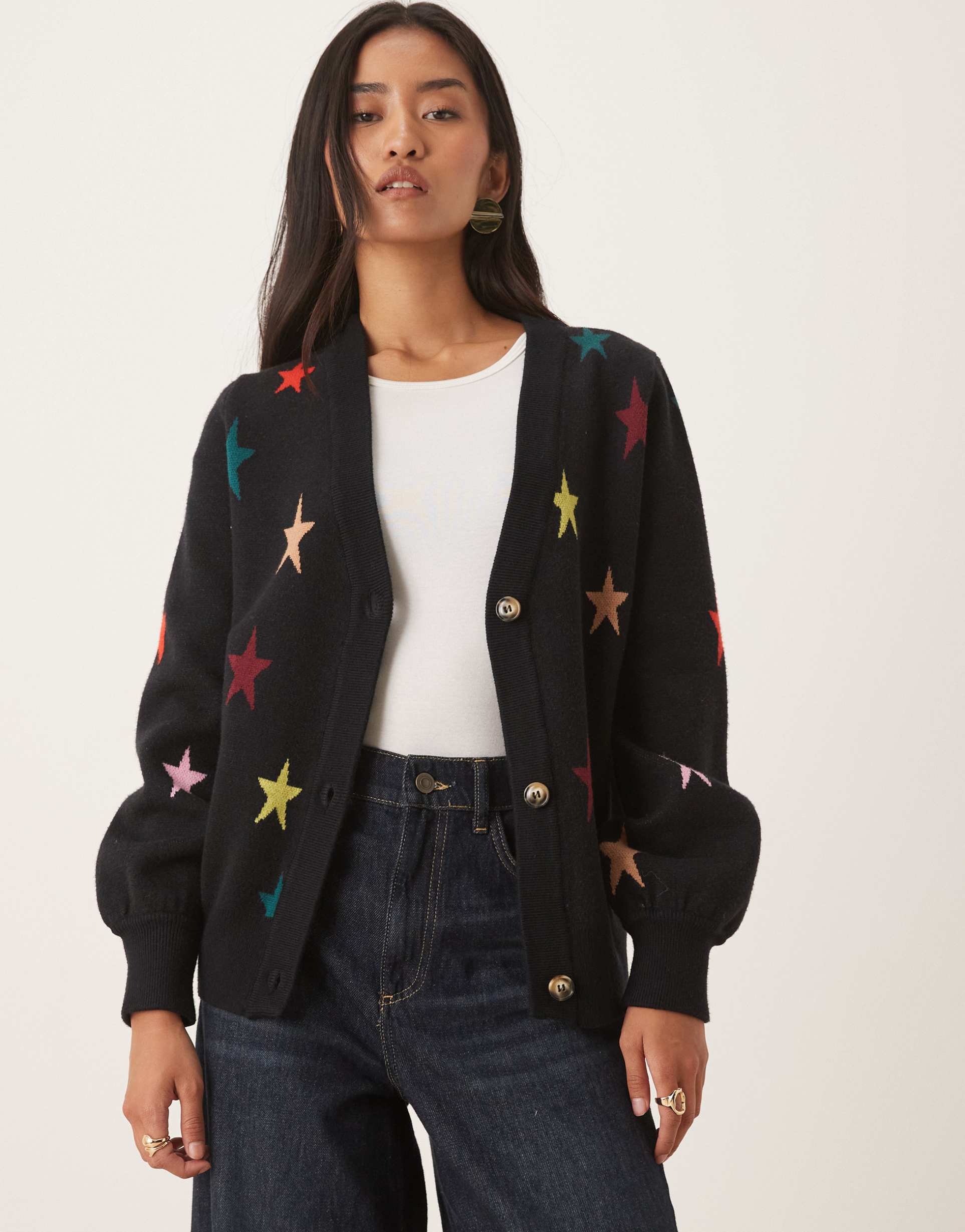 never fully dressed multi-color star knit cardigan in black