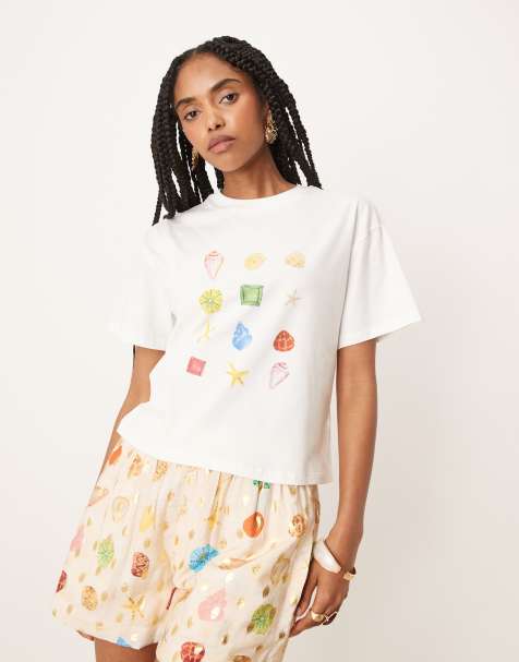Never Fully Dressed multi-colour shell print t-shirt co-ord in white - view 1