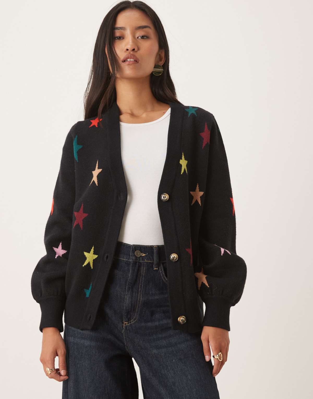 Never Fully Dressed multi-colour star knit cardigan in black