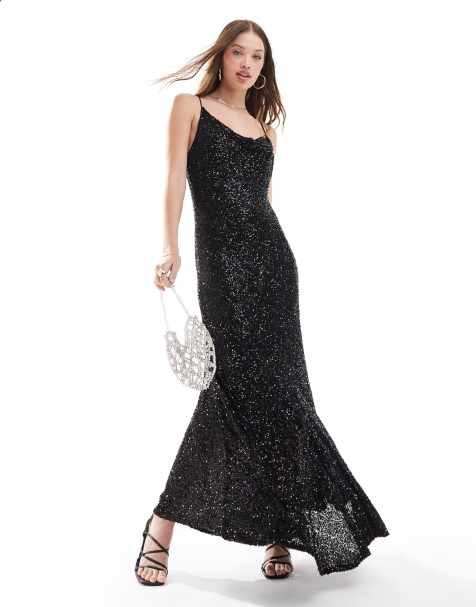 Never Fully Dressed – Mya – Czarna zdobiona cekinami sukienka midaxi - view 1