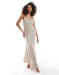 [Never Fully Dressed] Never Fully Dressed Mya embellished midaxi dress in gold and silver sequin 1O Gold silver