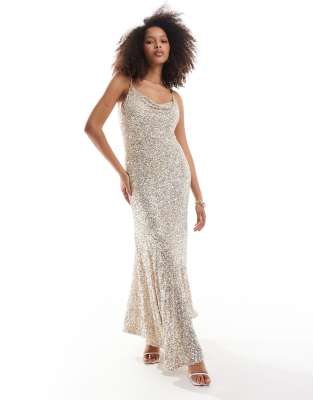 Never Fully Dressed - Mya - Midaxi-Kleid in Gold und Silber mit Paillettenverzierung-Goldfarben