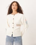 [Never Fully Dressed] Never Fully Dressed neon embroidered cardigan in cream-White L Cream Neon