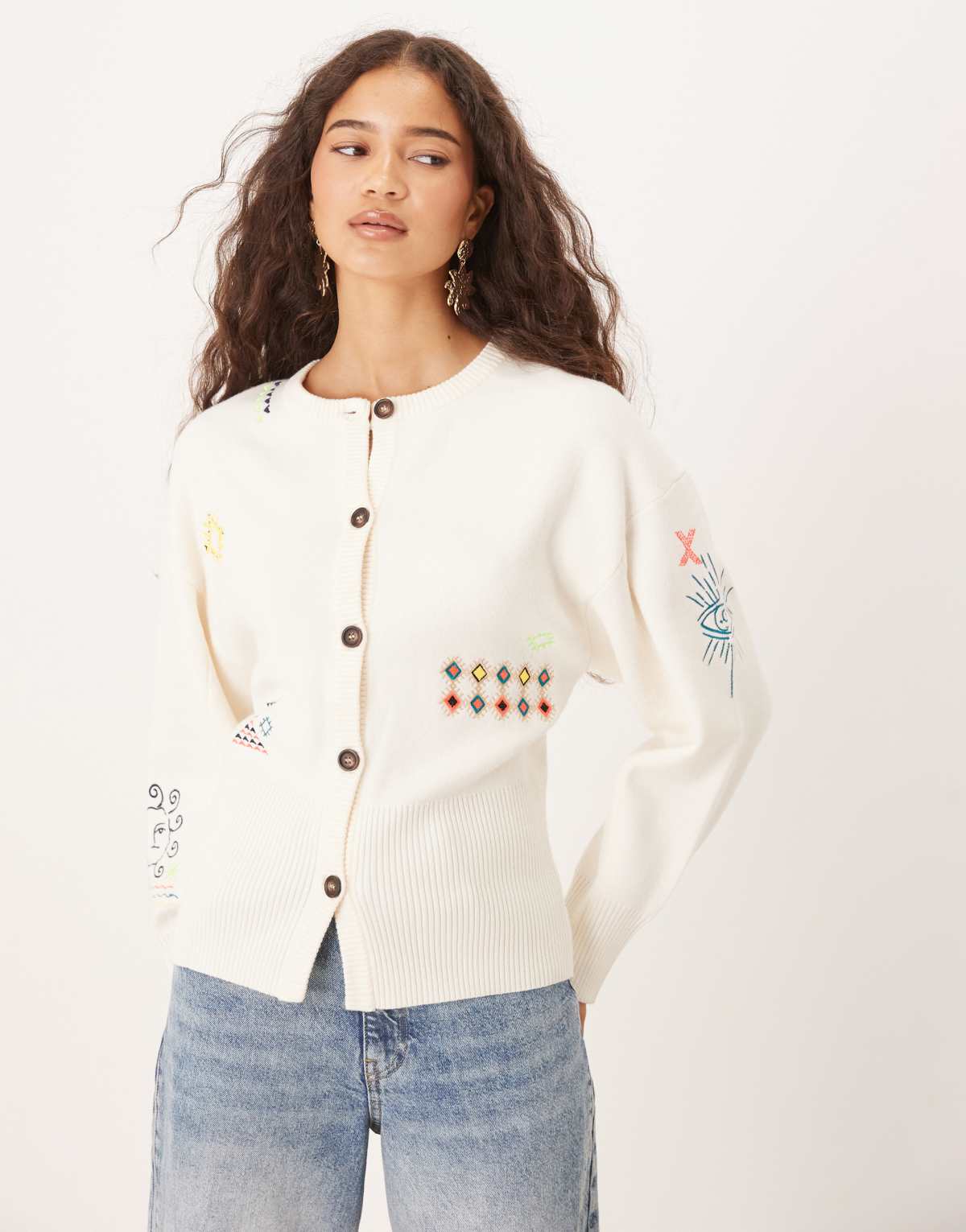 Never Fully Dressed neon embroidered cardigan in cream