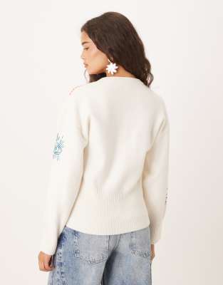 Never Fully Dressed Neon Embroidered Cardigan In White