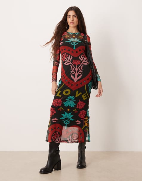 Never Fully Dressed – Netzstoff-Maxikleid mit leuchtendem abstraktem Printmuster - view 1