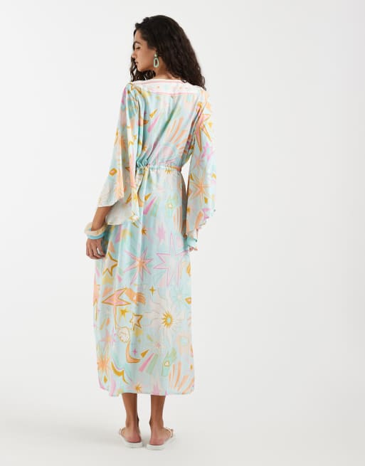 Never Fully Dressed – Niebieska narzutka plażowa maxi w stylu kimono w słońca, 3 z 4