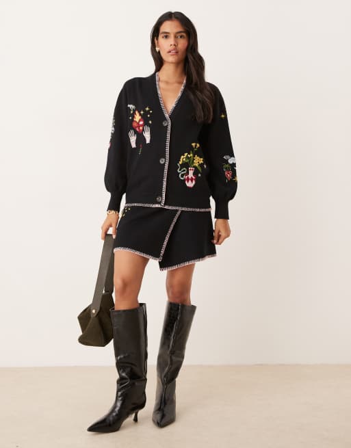 never fully dressed embroidered cardigan Never Fully Dressed Star Cardigan In Black main image 0