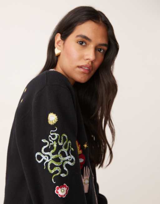 Never Fully Dressed night garden embroidered cardigan in black - part of a  set | ASOS