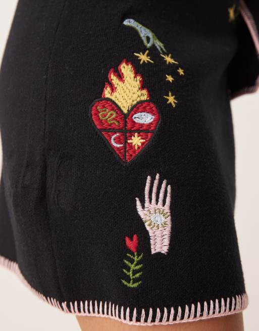 Never Fully Dressed night garden embroidered mini skirt co-ord in black, 3 of 5