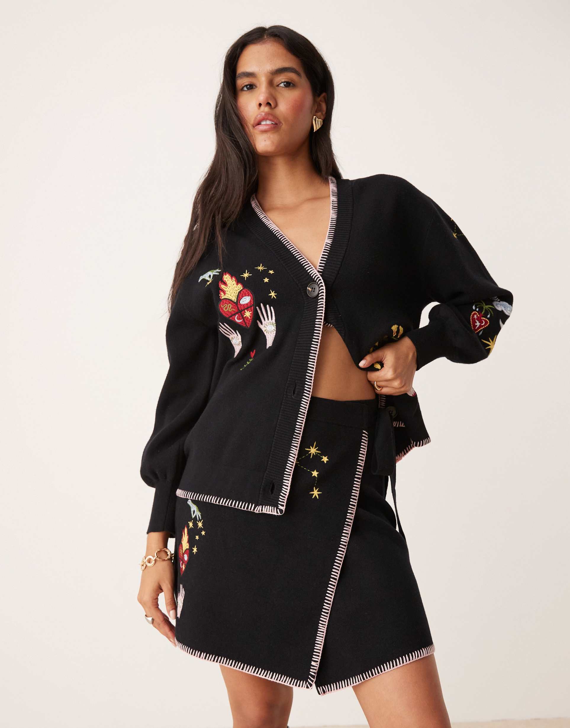 never fully dressed night garden embroidered mini skirt in black - part of a set