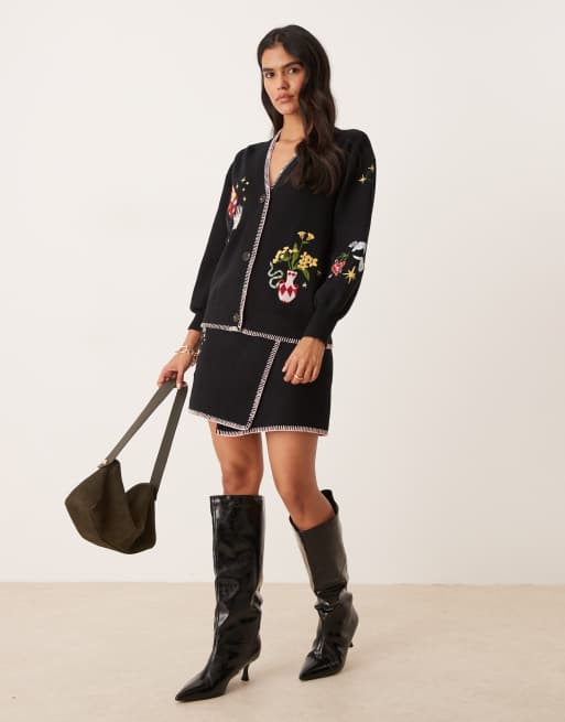 Never Fully Dressed night garden embroidered mini skirt in black (Part of a set), 2 of 5