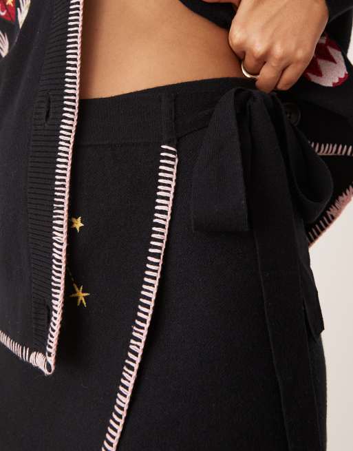 Never Fully Dressed night garden embroidered mini skirt in black (Part of a set), 4 of 5
