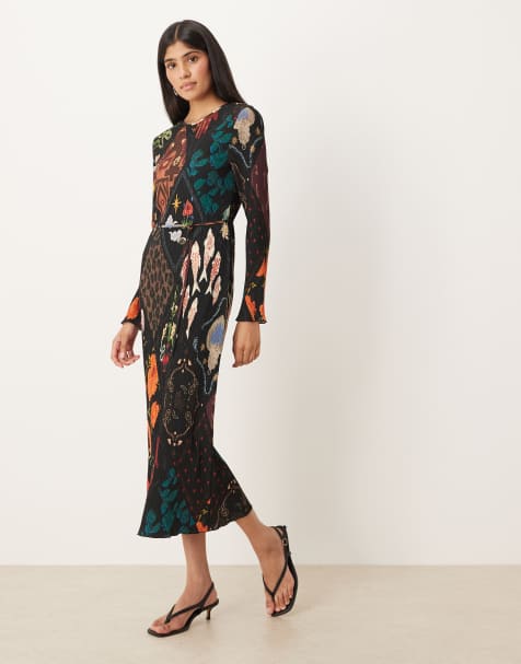Never Fully Dressed night garden plisse midaxi dress in black print - view 1
