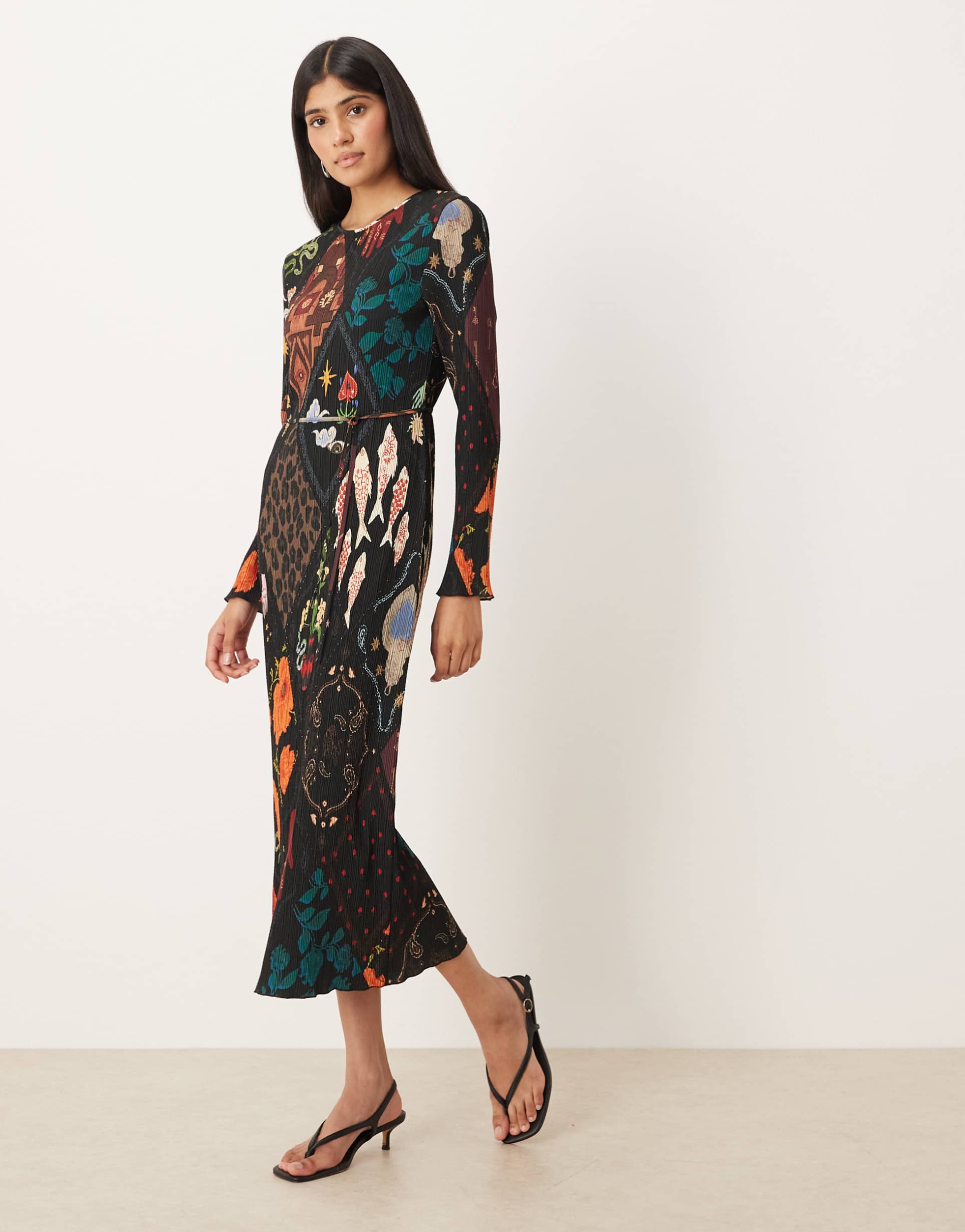 never fully dressed night garden plisse midaxi dress in black print