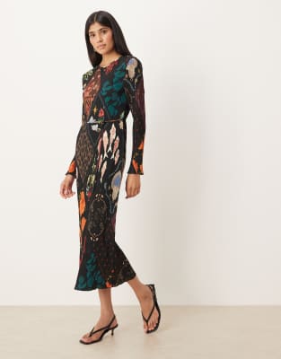 Never Fully Dressed - Night Garden - Plissiertes Midaxi-Kleid mit schwarzem Print-Bunt
