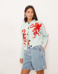 [Never Fully Dressed] Never Fully Dressed octopus embroidered cardigan in blue and red XXXL Blue