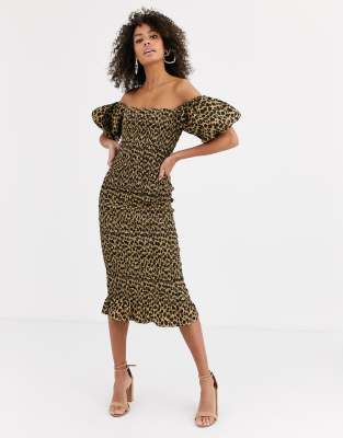 off shoulder animal print dress