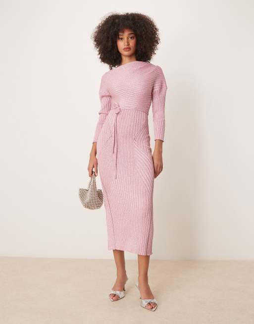 fitted lace wedding dress Long Sleeve Pink Knit Dress 10 / Pink Carnation