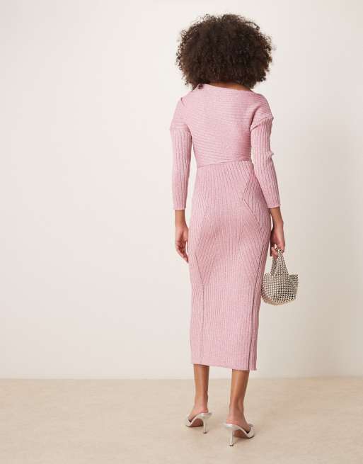 Never Fully Dressed off shoulder knit maxi dress in baby pink | ASOS