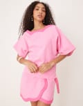 [Never Fully Dressed] Never Fully Dressed off shoulder top in contrast pink (part of a set) 6 Contrast Pink