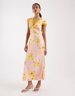 Never Fully Dressed - Olivia - Robe longue à col V et imprimé pois et coquelicots jaunes