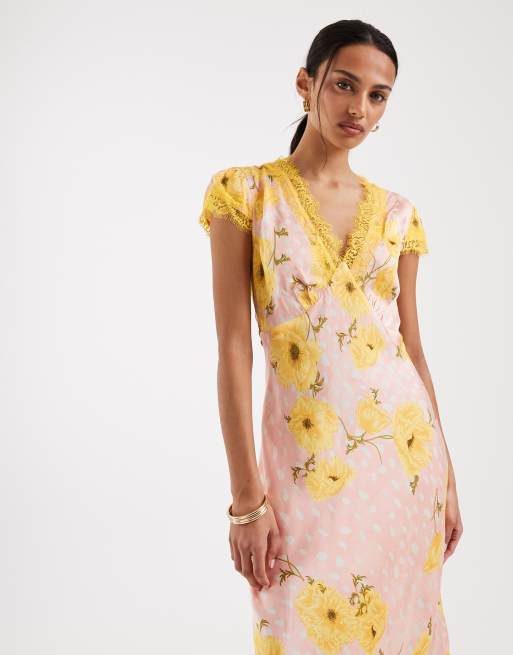 Never Fully Dressed – Olivia – Sukienka maxi z dekoltem V i wzorem w kropki i żółte maki , 2 z 4