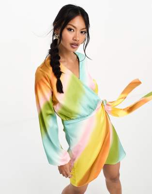 Never Fully Dressed Ombre Wrap Mini Dress In Multi-metallic